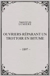 Workers Repairing a Sidewalk with Bitumen